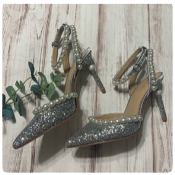 ANTONIO MELANI X NICOLA BATHIE BEBE ANKLE STRAP GLITTER PEARL DETAIL PUMPS NWT - Picture 8 of 13
